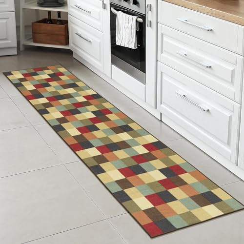 Ottomanson Ottohome Alfombra de área Moderna a Cuadros Multicolor con Respaldo de Goma Antideslizante, 1 '10 Pulgadas de Ancho x 7 pies de Largo