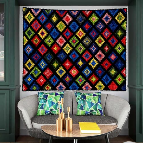 SZKBEUO 55 x 75 cm Kit de Alfombras con Gancho de Pestillo, Kit de Tejer ​con Gancho cojín de sofá Alfombra, Kit para Hacer Tapices, Kit Ganchos Alfombras para Adultos y Principiantes
