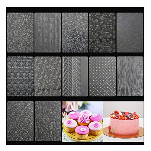 Plantillas Tartas,Osuter 12PCS Plantillas Decoracion Tartas,Almohadilla para Fondant,Plastico Imprimir Stencil Pasteles para Decoración de Chocolate Pastel Postre (25.3 * 17.6cm)