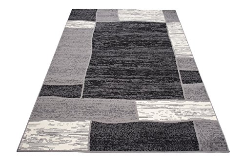 Mazovia Alfombra Moderna - Diseño Geométrico de Salón Grande de Pelo Corto - Alfombras de Habitación de Matrimonio, Dormitorio y Comedor - Gris 80x150 cm