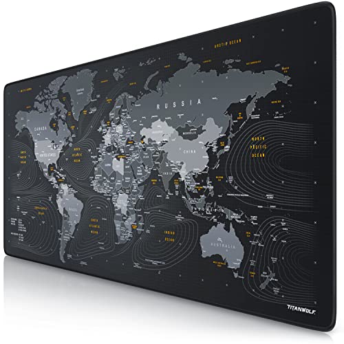 CSL-Computer TITANWOLF - Alfombrilla de ratón XXL Speed Gaming Titan Wolf Mapamundi 900 x 400 mm - XXL Alfombrilla para ratón, tamaño Grande, Mejora la precisión y la Velocidad