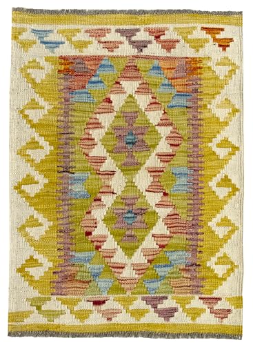 HAMID - Alfombras Kilim Pasillo, Alfombra Kilim Herat, Alfombra Étnica, Alfombras Salón Kilim, Tejida a Mano, 100% Lana, Kilim de Salón, Dormitorio, Comedor, (81x61cm)