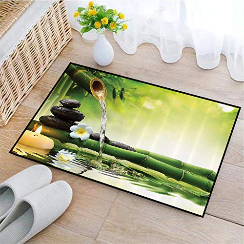 Alfombra de baño Antideslizante, Alfombra baño Microfibra,Spa y Zen Imagen de tallos de bambú Vela y piedras de ba, Absorbente, Suave y esponjosa, para bañera, Ducha y baño, Lavable a máquina 40x60 cm