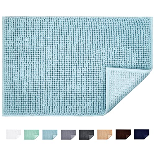JARITTO Alfombra de Baño Antideslizante Alfombrilla de Baño Absorbente Tapete del Piso de Microfibra de Chenilla Lavable a Máquina Suave para Salida de la Ducha Inodoro Cocina 40 x 60 cm (Azul Claro)