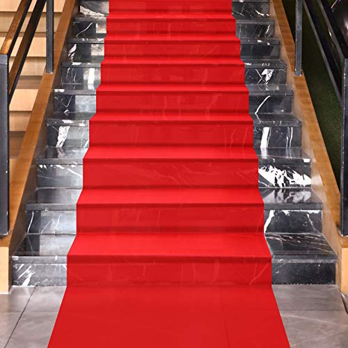 Corredor Alfombra Roja Alfombra de Pasarela Grosor de 55 g/m² con 1 Cinta para Moqueta para Boda Navidad Navidad Acción de Gracias Accesorios al Aire Libre (Rojo, 2,6 x 30 Pies)
