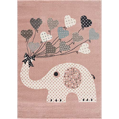 Fashion4Home Alfombra Infantil, diseño de Elefante con Globos en Forma de corazón, sin componentes tóxicos