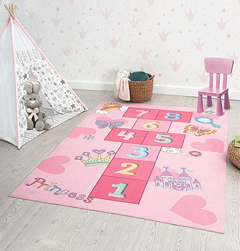 the carpet Happy Life - Habitación Infantil, Alfombra Infantil, Alfombra de Juego, Lavable, Alfombra de números, Alfombra para Saltar, Rosa, 80 x 150 cm
