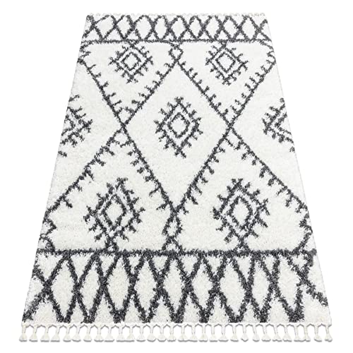 Alfombra Union Zigzag Crema / Gris Flecos bereberes Shaggy marroquí 120x170 cm