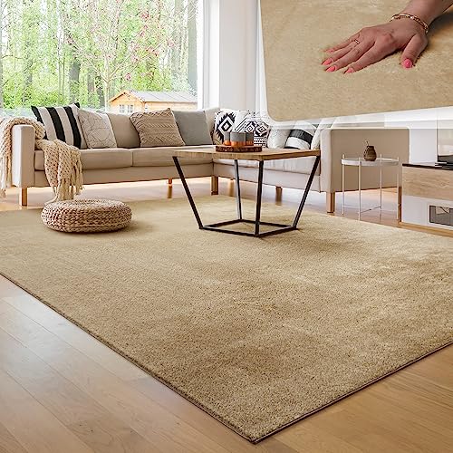 Paco Home Alfombra para la Sala de Estar Unicolor Lavable Suave Pelo Corto, tamaño:140x200 cm, Color:Beige 2
