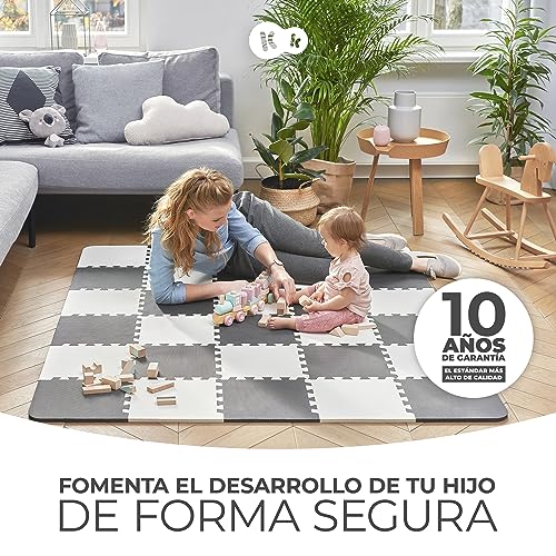 kk Kinderkraft LUNO Manta Juegos bebé, Incluye 30 piezas, Puzzle de Espuma, Alfombra para niños, Gimnasio Actividades, Tapete bebé, para bebé, Con accesorios, para niños, Amarilla-blanca