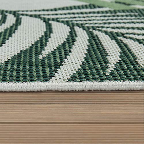 Paco Home Alfombra Salon De Habitacion Cocina Exterior Terraza Jardin Hojas De Palmera Jungla Floral Motivo Boho Chic Verde Negro, tamaño:100x200 cm, Color:Verde