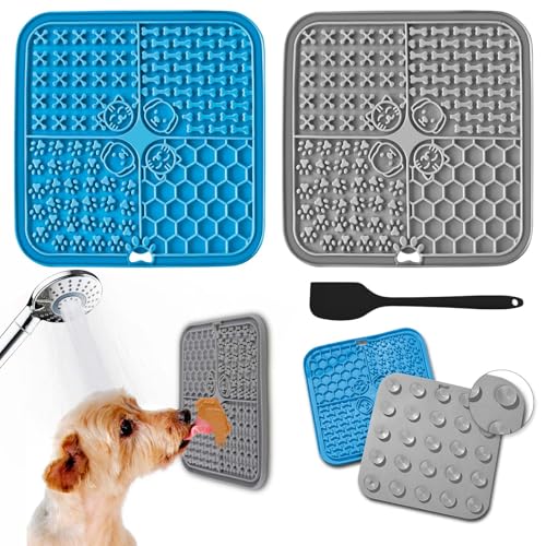 ROELLY Alfombra para Lamer Perros 2 Piezas y 1 Espátula de Silicona,Lick Mat para Perros y Gatos, Almohadilla para Lamer Perros, con Ventosa Sin BPA, para Bañar, Alimentar y Entrenar Perros
