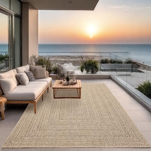 the carpet Kansas - Alfombra para Exterior e Interior con Aspecto de Yute Natural, Resistente a la Intemperie, Apta para Patio y jardín, Naturaleza, 60 x 90 cm