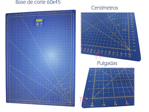 Base de Corte Patchwork Profesional Azul 60x45 Auto cicatrizante Lado en centímetros y por el Otro en Pulgadas