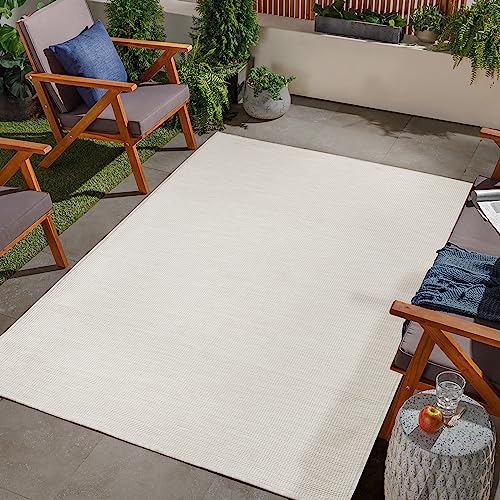 Jimri Alfombra para Interior y Exterior, Resistente a la Intemperie, para balcón, terraza, jardín, salón, Cocina, Resistente, Resistente a los Rayos UV y al Agua, tamaño 80 x 150 cm, Color Blanco