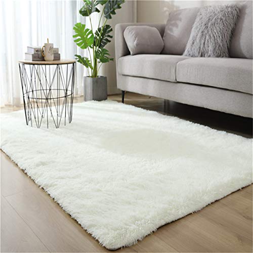 Hiser Alfombra Salón Grande Suaves, Modernas Dormitorio Alfombras Peludas Antideslizante y Esponjosa Adecuado para Interiores Sala de Estar Estudio Habitación Infantil (Blanco,60x120cm)