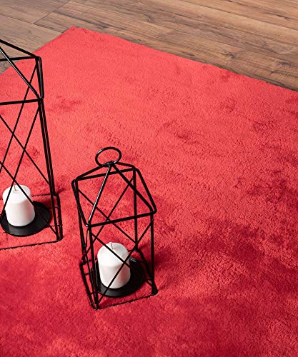 the carpet Relax - Alfombra Moderna y mullida de Pelo Corto, para salón, Parte Inferior Antideslizante, Lavable hasta 30 Grados, Muy Suave, Rojo, 60 x 110 cm