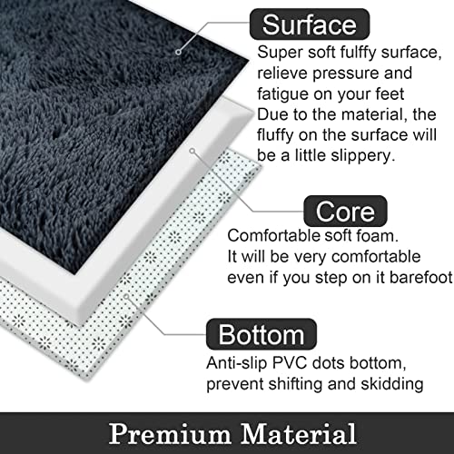 CHOSHOME Alfombra Shaggy para Salón habitación de los Niños Dormitorio Alfombra Interior Suave de Pelo Largo para Salón o Dormitorio Alfombra Antideslizante Muy Suave (Gris,90 * 150cm)