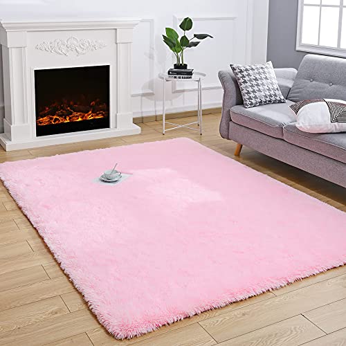 ROHATIM Alfombras Salón Grandes Pelo Largo Alfombra Habitación Dormitorio Lavables Alfombra Antideslizante Muy Suave para salón o Dormitorio, Alfombra esponjosa de Cama(Rosado,80 x 150 cm)