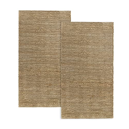 HAMID-Pack 2 Alfombras Yute Giralda 110 x 60 cm, Alfombras 100% Fibra de Yute, Trenzado a Mano, Alfombras de Salón, Comedor, Dormitorio, Pasillos, Color Natural (110 x 60 cm) 2uds