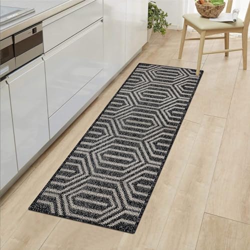Cekene Moderna Alfombra Pasillo Larga Antideslizante 50x150 Alfombra Cocina Lavable Negro Barata Alfombra de Corredor Geométrica para Pasillo Cocina Salon Entrada Balcón