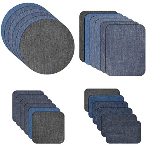Jinlaili 24PCS Parches Termoadhesivos Vaquero, Parches Para Ropa, Parches de Vaquero, Algodón de Vaqueros Kit de Reparación de Planchar, Parches de Bordado Kit de Reparación de Pantalones