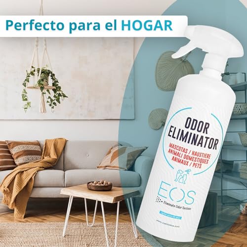 EOS (1 litro) Eliminador de olores Mascotas al instante. Anti olor orines de Perros, Gatos. Aplicar en sofás, arenero, cesped, Coche. Detergente enzimatico, Repelente de micciones gatos.