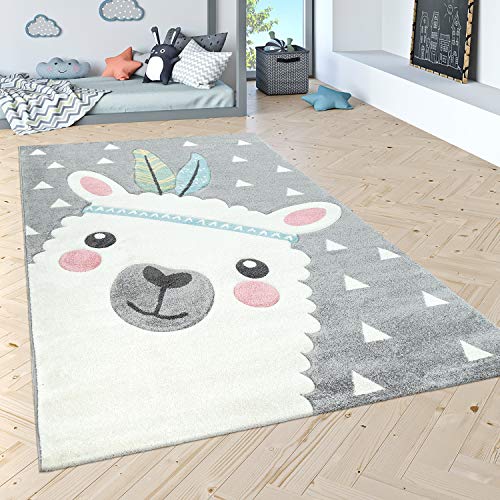 Alfombra Infantil Colores Pastel Modernos, Motivos Alegres, Efecto 3D, tamaño:80x150 cm, Color:Gris