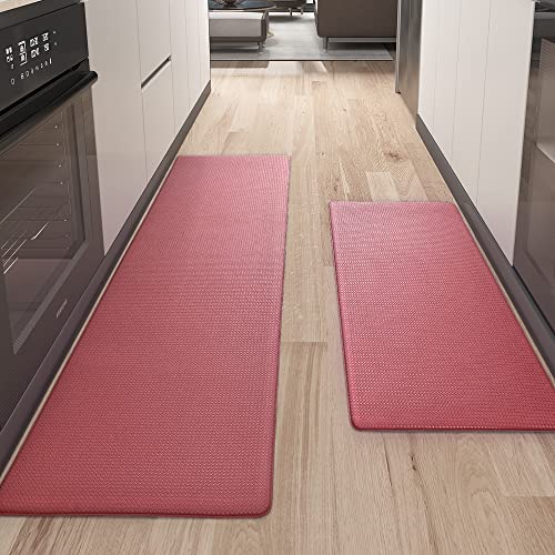 Color G Alfombra Cocina 44 x 75 cm + 44 x 150 cm, Reboteable Cuero Alfombra Cocina Lavable Antideslizante, Confortable Impermeable Alfombras para Cocina, Salón, Oficina (Rojo)