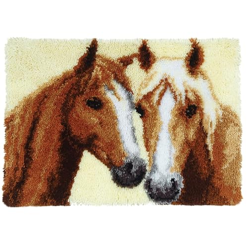 hifrom Juego de alfombra de anudar para hacer uno mismo, 50 x 38 cm, con ganchos, juego de ganchos, kit de punto de cruz, para manualidades, regalos, felpudos, decoración principal (caballo)