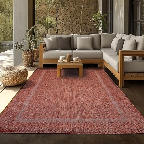 SIMPEX Alfombra de Exterior, Unicolor - Monocromo, Alfombra Rojo, 120 x 170 cm, Alfombras de Estilo Moderno, Cocina, balcón, terraza, jardín, Picnic