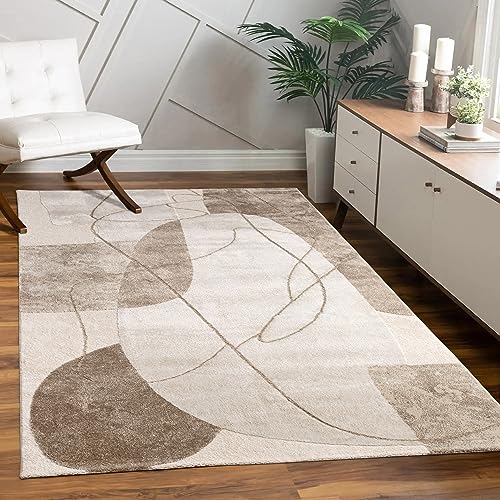 Alfombra Salon De Habitacion Pelo Corto Motivo Floral Arcoíris Dibujo Geometrico, tamaño:80x150 cm, Color:Beige