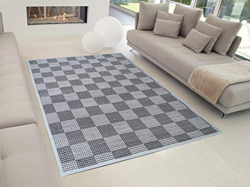 TEJIDOS EL MUNDO Alfombra Bambu Cuadros - Gris, 200x300 cm.