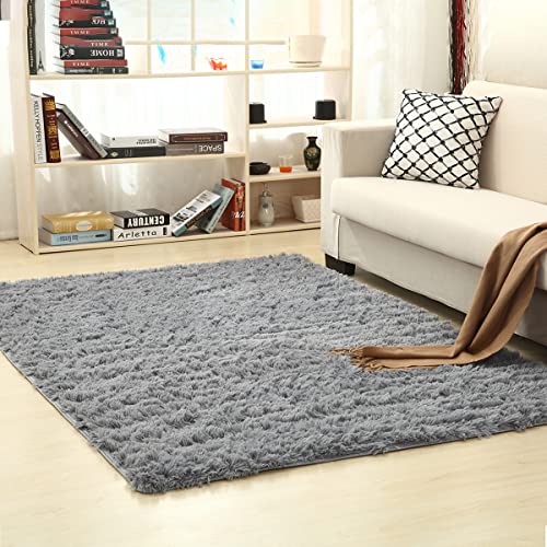 OKYUK Alfombras Salon, 160 x 230cm Alfombra de Dormitorio de Pelo Largo,Alfombras Interior de Decoración de Apartamento Grande Moderna (Gris)