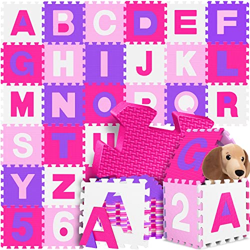 KIDIZ® 36 Piezas de Alfombra de Rompecabezas, Alfombra de Juego para niños, Alfombra de Espuma, Alfombra para niños, Rompecabezas de números y Letras, Alfombra Protectora, Rosa