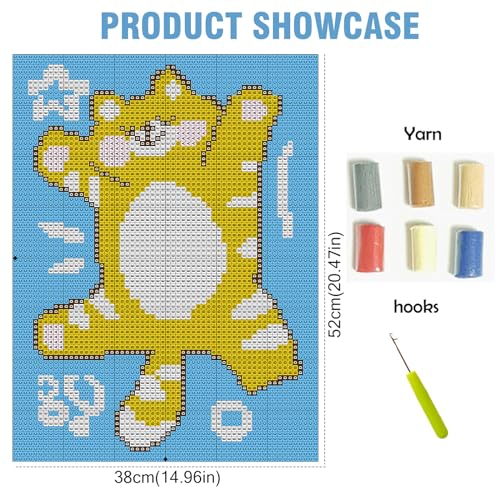Fadcaer Kit de Alfombra de Gancho para Adulto,Kit de Alfombra de Punto de Cruz con Patrones de Gatos,Kit de Alfombra de Ganchillo para Hacer Cojín,Bordado Juego de Alfombras para Decoración del Hogar