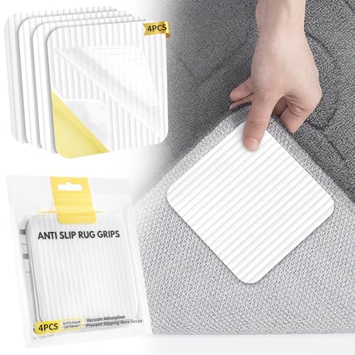GOLXUWO Alfombra Adhesiva Antideslizante, Lavable, Ideal para Pisos de Madera y Baldosas, Apto para Diferentes Suelos,10cm x 10cm (4 Piezas, Blanco)