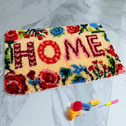 ROCKY&CHAO Kits de alfombras con gancho de pestillo para niños y adultos, kit de manualidades de ganchillo, kit de fabricación de alfombras de ganchillo con caja de regalo de 20 x 20 pulgadas (hogar)