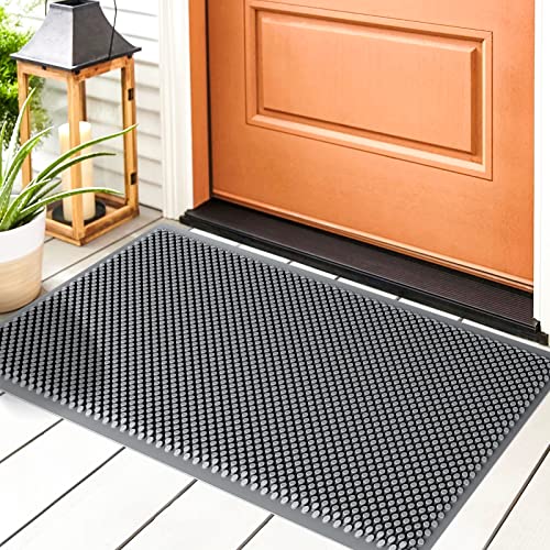 Fowooyeen Felpudo Exterior, Silicona Alfombra Entrada Casa, Felpudo Resistente a la Lluvia, Alfombrilla Impermeable Adecuado para Puerta, Pasillo, Jardín, Interior y Exterior, 43 x 76 cm, Gris
