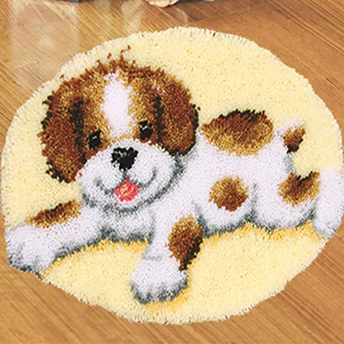 Juego de alfombras de punto de cruz de 50 cm, para niños y adultos, hecho a mano, juego de herramientas para hacer volantes (perro A)