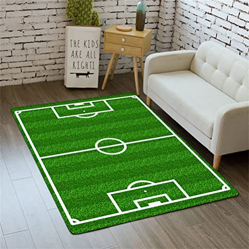 PEIHUODAN Alfombra Infantil Campo de Fútbol Verde 3D Alfombra de Dormitorio de Niño Adolescente Antideslizante Baloncesto Voleibol Alfombra Gaming Alfombra Salon Alfombra Baño (Verde,100 x 120 cm)