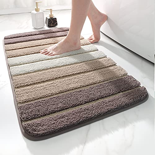 DEXI Alfombra Baño Antideslizante,Alfombrilla de Baño Absorbente,Alfombra De Baño Lavable a Máquina con Microfibras Suaves de Agua para Bañera,Ducha y Baño (40 x 60 cm,Beige)