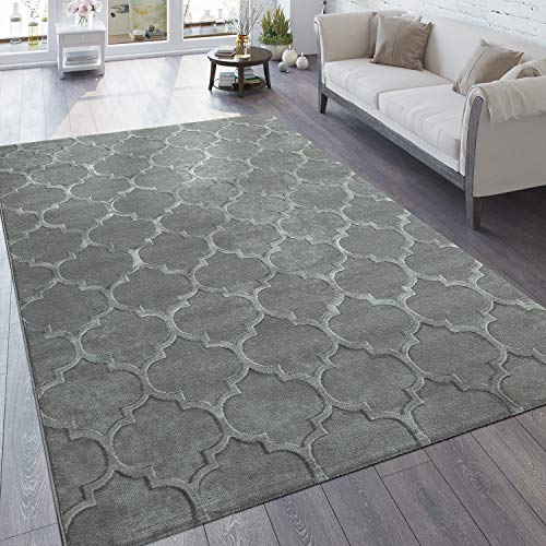 Paco Home Alfombra De Diseño Moderna Estampado Marroquí Estructura 3D En Gris Antracita, tamaño:120x170 cm