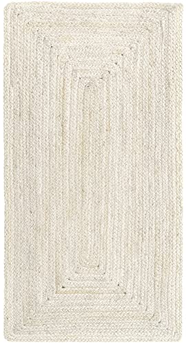 HAMID-Alfombra Yute Alhambra Color Marfil, Alfombra 100% Fibra de Yute, Tejida a Mano, Alfombra de Salón, Pasillo, Dormitorio, (110x60cm)