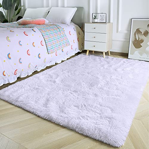 MARATIP Alfombras Salón Grandes Pelo Largo Alfombra Habitación Dormitorio Lavables Alfombra de Pelo Largo para salón o Dormitorio, Alfombra esponjosa, Alfombra de Cama(Blanco Puro,80 x 150 cm)