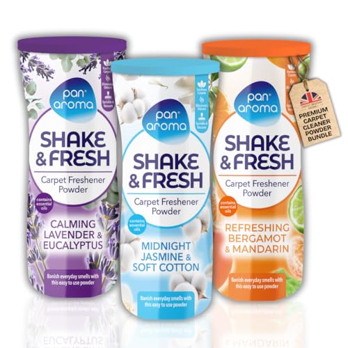 New Pan Aroma Shake and Fresh - Ambientador en polvo para alfombras, 500 g x 3 unidades, limpieza profunda de alfombras, polvo limpiador y desodorante | Shake n Vac | Fragancias mixtas de primera
