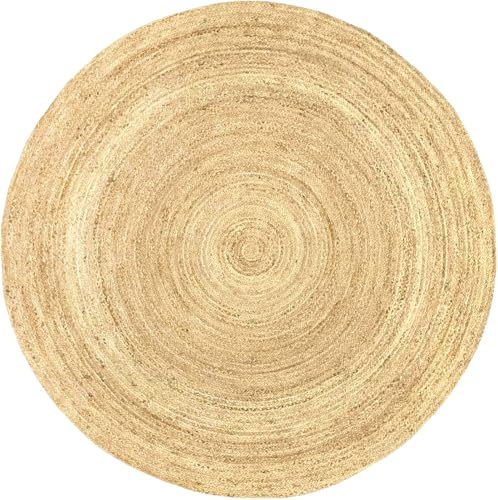 COSHANO Alfombra de Yute Color Natural Redonda, Alfombra 100% Fibra de Yute, Trenzado a Mano para Salón, Habitacón, Decoración de área (120x120cm)