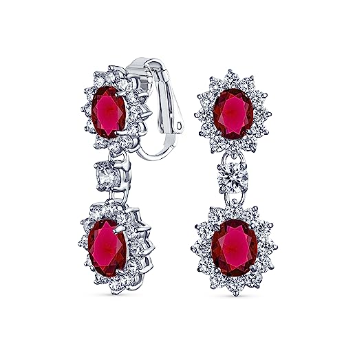 Estilo Vintage Nupcial Simulado Rubí Rojo Verde Pave Corona Halo Cubic Zirconia AAA CZ Gota Colgante Oval Lámpara De Araña Pendientes De Clip Para Las Mujeres Sin Perforar