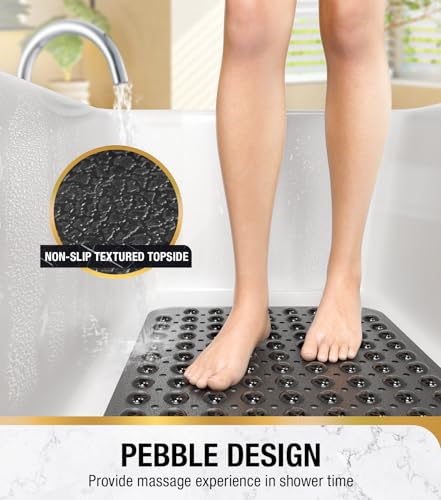 HITSLAM Alfombra de bañera Antideslizante, 101x40cm Extra Grande Alfombra Ducha Antideslizante con Ventosa, Resistentes al Moho y Lavables a máquina Alfombra baño, Negra