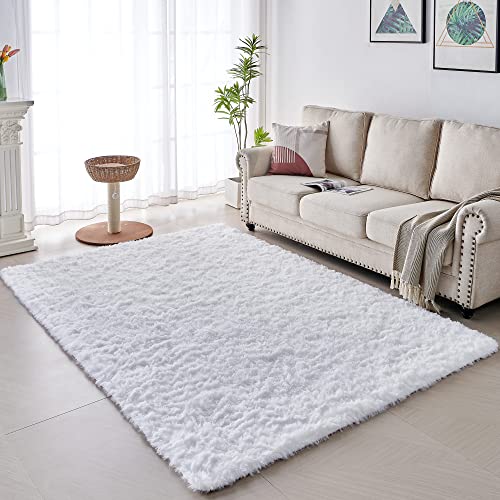 VOFUSHON Alfombras Salon Grandes Pelo Largo Alfombra Habitación Dormitorio Lavables Alfombra de Pelo Largo para salón o Dormitorio,Alfombra esponjosa,Alfombra de Cama(80 x 150 cm,Blanco Puro)